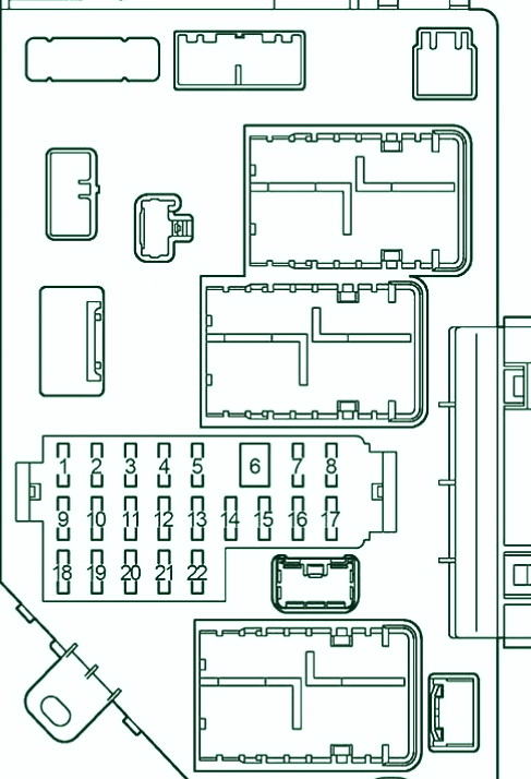 Diagrama de la caja de fusibles del compartimento del pasajero derecho
