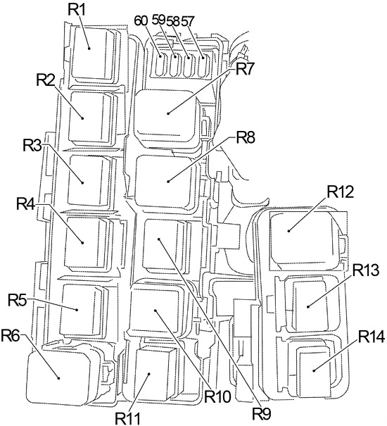 Caja de relés del compartimiento del motor