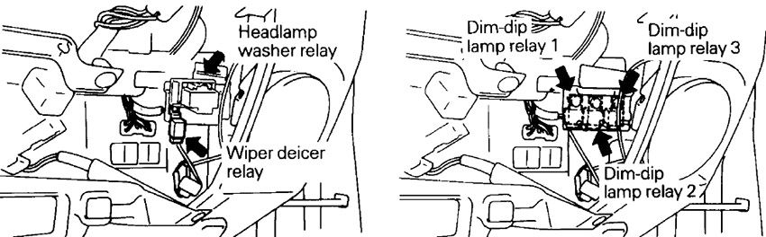 RHD: relé de lavado de faros / relé de descongelación de limpiaparabrisas / relé de lámpara Dim-Dip №1-2-3.